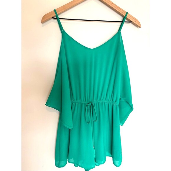 Naked Zebra Pants - Naked Zebra Open Shoulder Festival Romper Emerald Teal Cold Shoulder Boho Size S